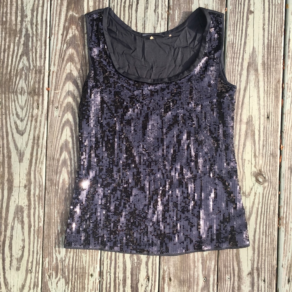 Elie Tahari Black Sequin Silky Tank Top XS